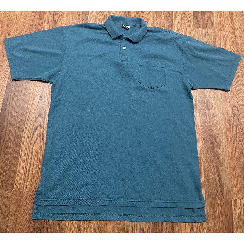 LL Bean Polo Shirt Mens Large Tall Made USA Pocket Short Sleeve Cotton Blue
